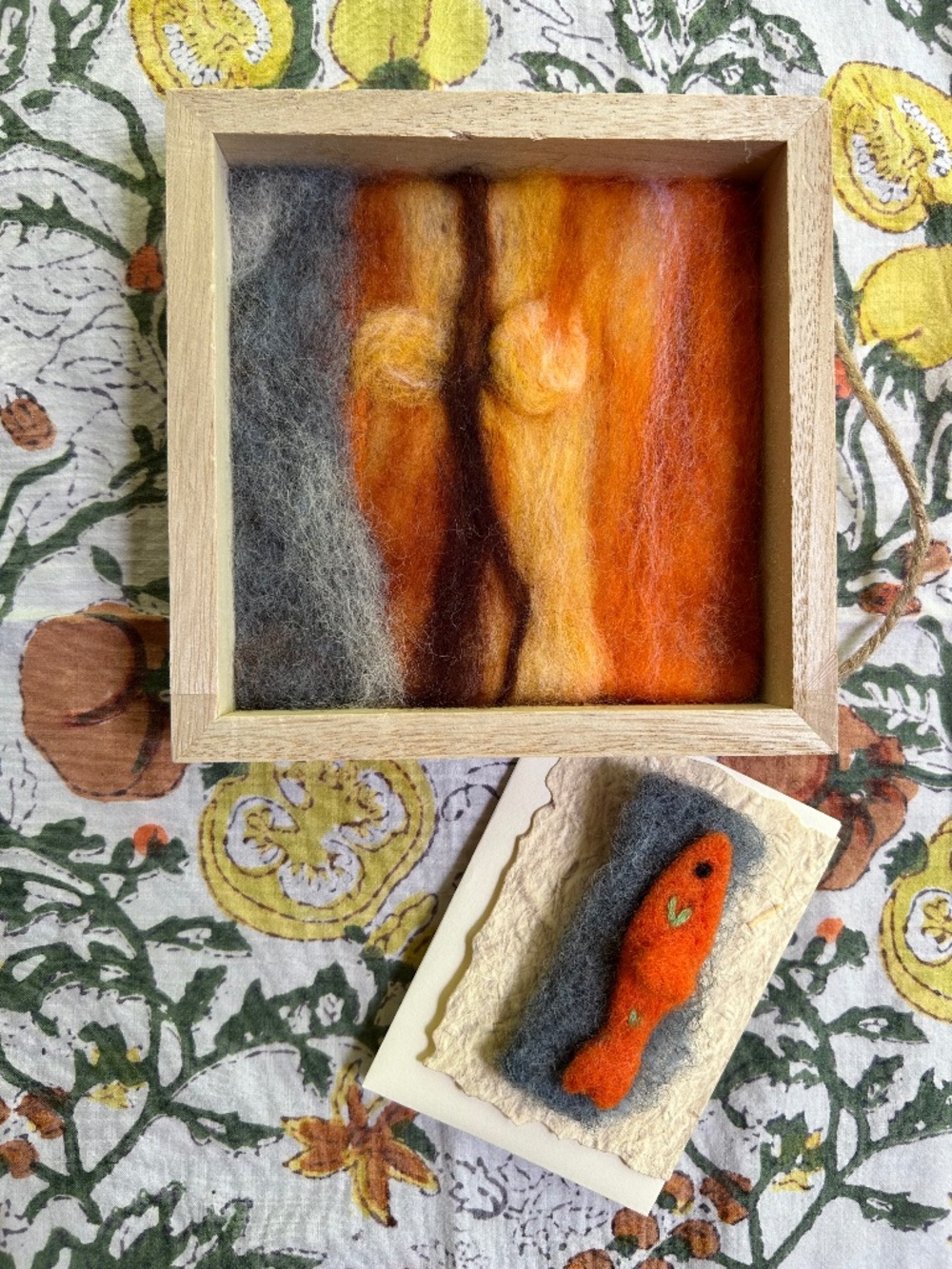 NWT “Sunset” is a handmade and handcrafted wool painting with brooch gift card